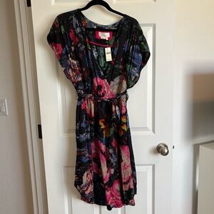 Anthropologie Pink and Red Flutter Sleeve Sundress